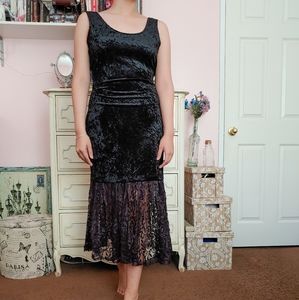 Vtg 90s NWT All That Jazz Black Velvet Midi Dress